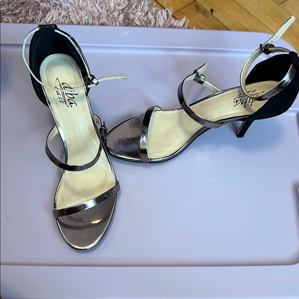 Aldo Metallic Silver and Black Heels